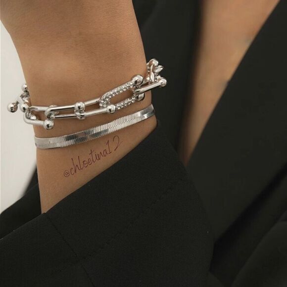 NEW Layered Bracelet Rhinestone U Chain /Flat Chain Set - Picture 1 of 8